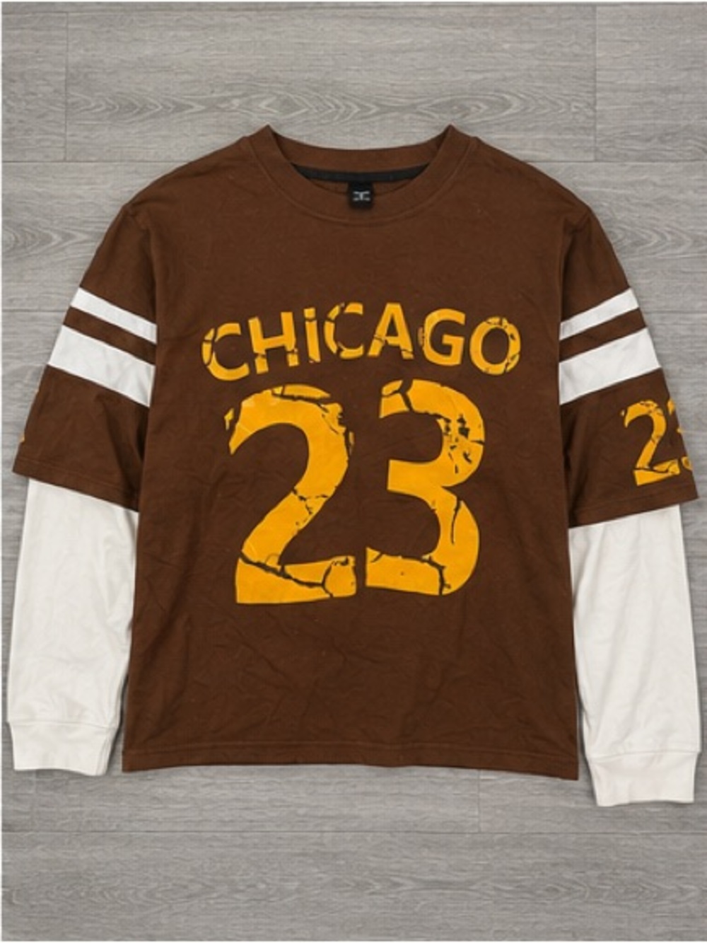 SHEIN Brown and Yellow 'Chicago 23' Cropped Sweatshirt